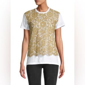 EUC VALENTINO Metallic Lace-Overlay Jersey T-Shirt